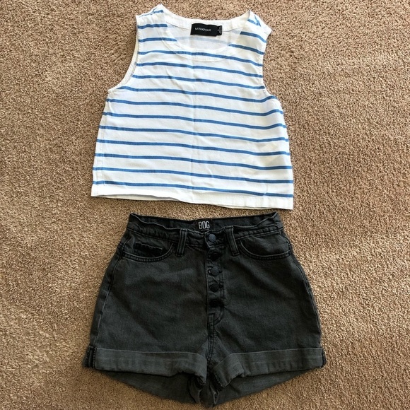 MinkPink Crop Top White with Blue stripes - Picture 4 of 9
